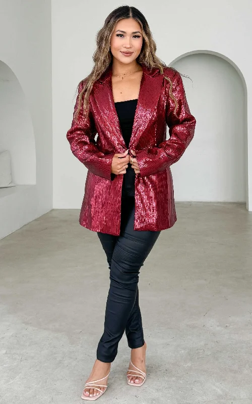 Charlie Sequin Blazer - Wine