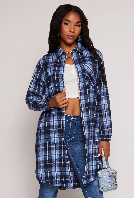 Spoon Jeans Plaid Button Front Tunic Shirt