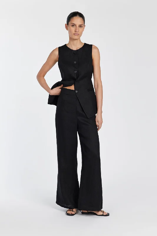 FLICK BLACK LINEN PANT