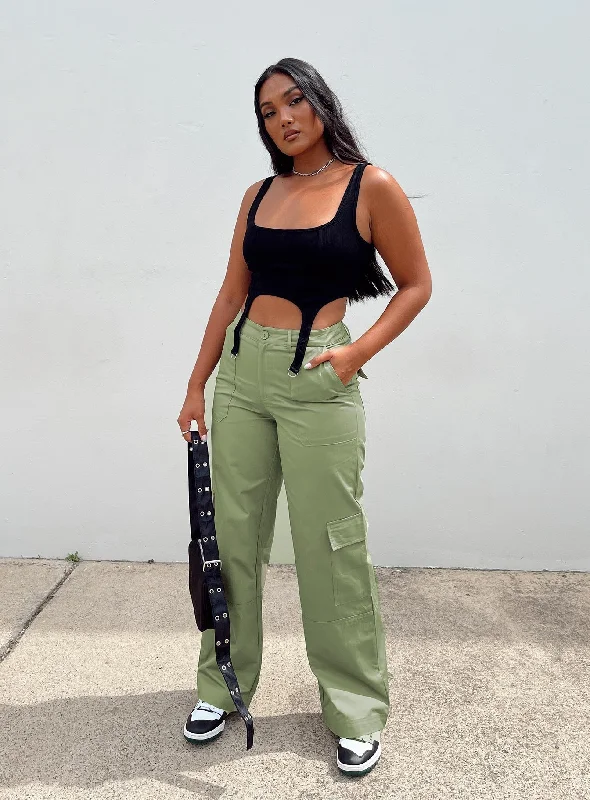 Luna Mid Rise Cargo Pants Green