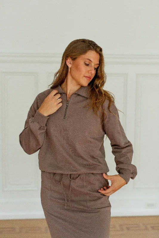 'Penn' Half Zip French Terry Sweater in Stone Grey