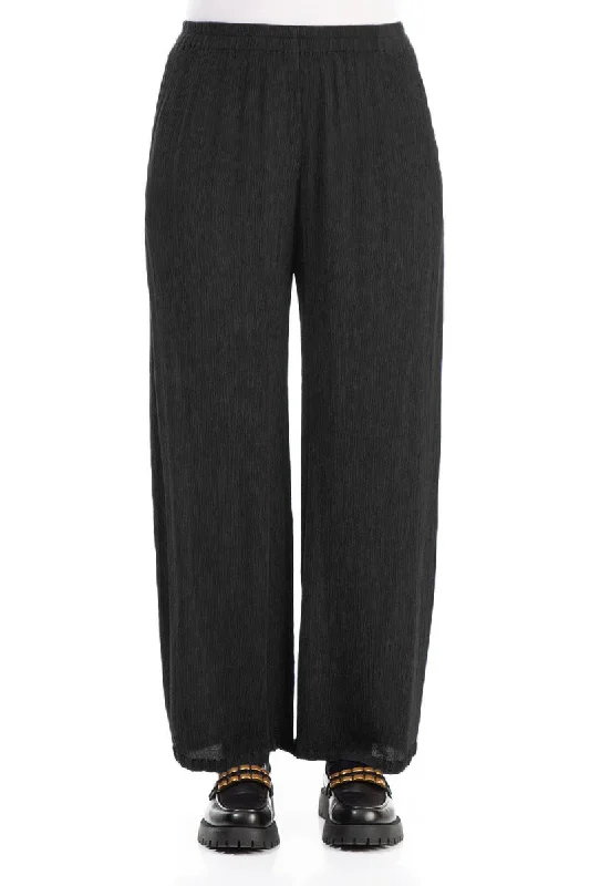 Straight Black Silk Viscose Trousers