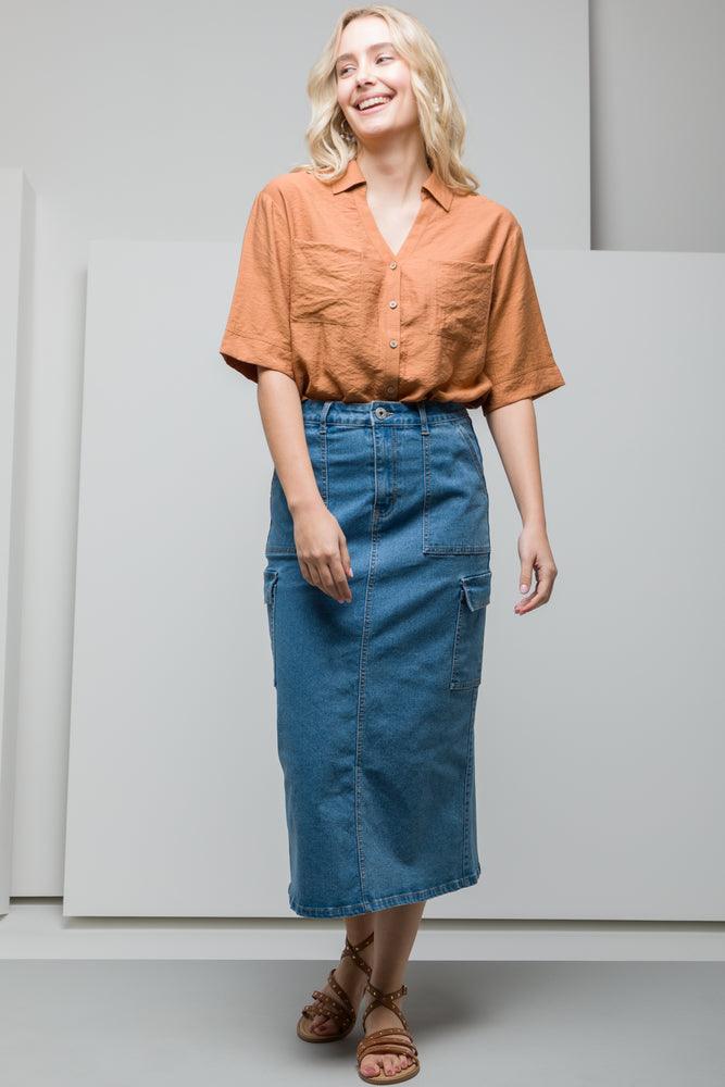 Utility Denim Skirt Mid Blue