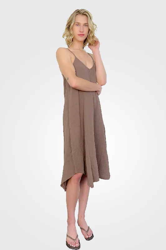 Cami V Neck Midi Handkerchief Dress - Earth