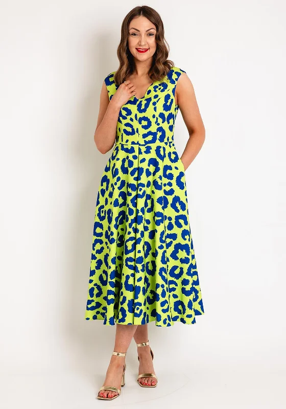 Castings Leopard Print A-line Midi Dress, Lime