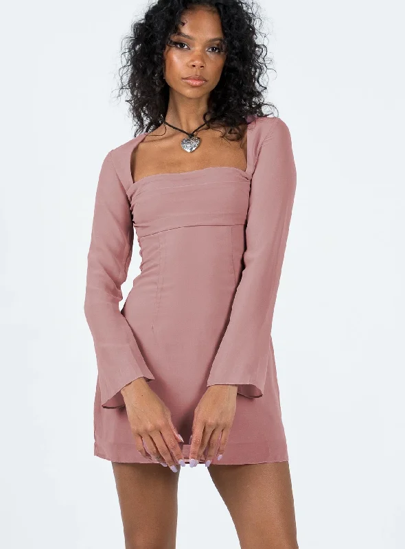 Cavanagh Long Sleeve Mini Dress Dusty Pink