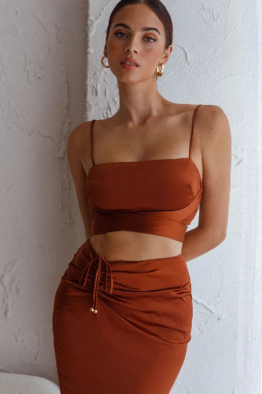 Desert Skies Square Neckline Tie Back Crop Top Chocolate