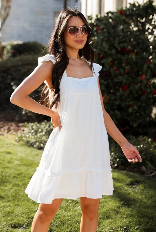 FINAL SALE - Fit To Frolic White Linen Mini Dress