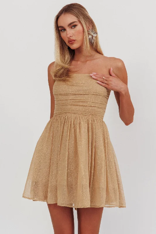 Guilty Pleasure Strapless Glitter Mini Dress Gold