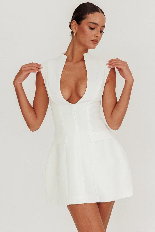 Heavenly Bodies Sleeveless Deep Neckline Mini Dress White