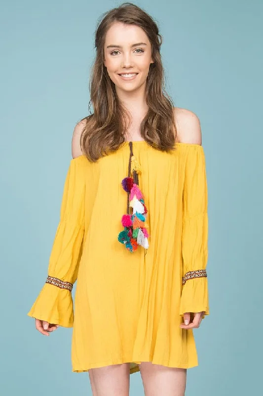 Jaelyn Tube Top Tassel Dress Yellow Mustard