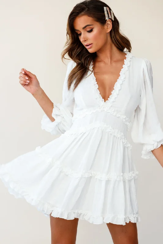 Laney Cutout Back Balloon Sleeve Dress White