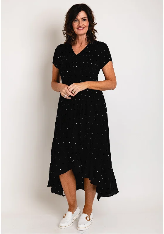 Leo & Ugo Polka Dot Pleated Midi Dress, Black