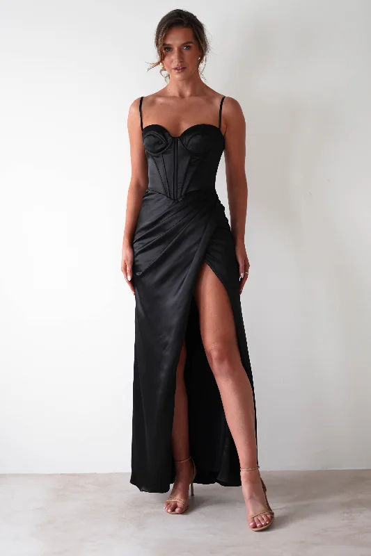 Maja Satin Corset Gown | Black