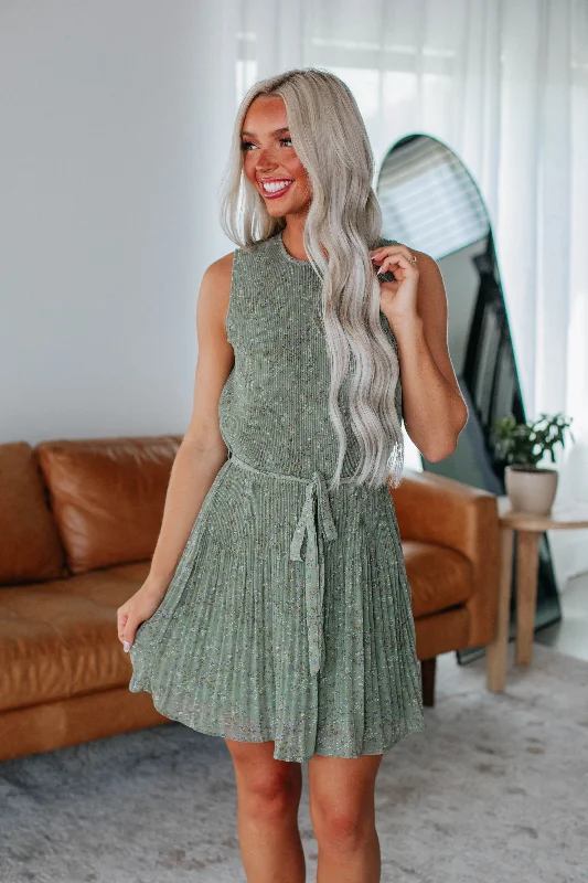 Marla Floral Dress - Dark Sage