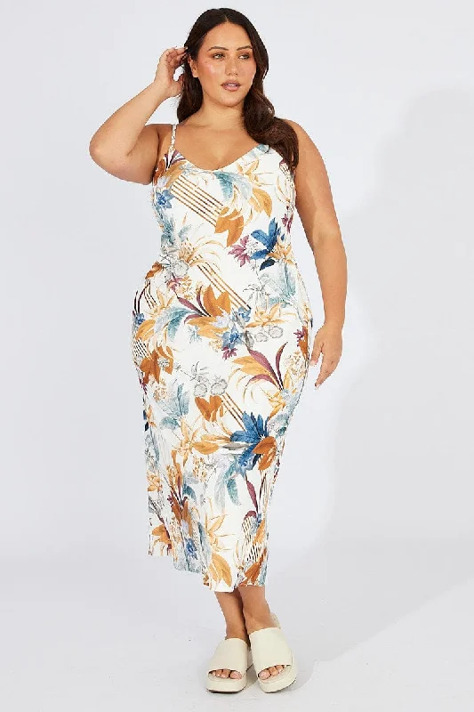 Multi Floral Bias Maxi Conversation Print Dress