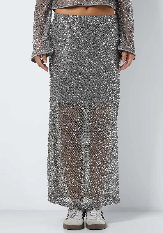 Noisy May Paila Sequin Netted Maxi Skirt, Silver