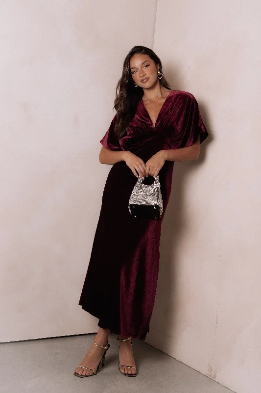 Ricki Velvet Maxi Dress - Wine