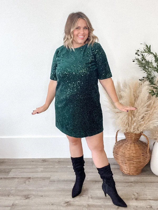 Sequin Open Back Mini Dress - Green