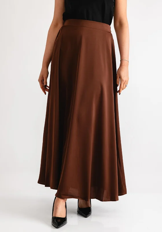 Serafina Collection Satin Maxi Skirt, Brown