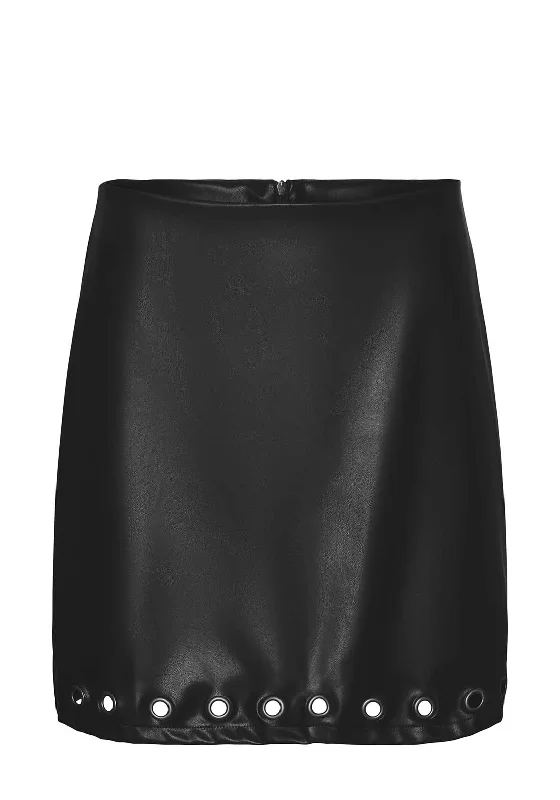 Vero Moda Ciff Faux Leather Eyelet Mini Skirt, Black