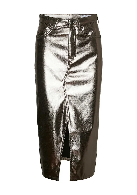 Vero Moda Veri Metallic Midi Skirt, Grey