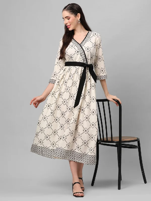 White Geometric Printed Dress