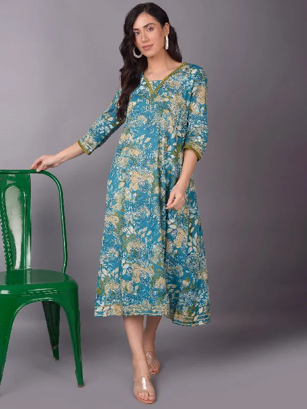 Women Blue Floral Printed Dress