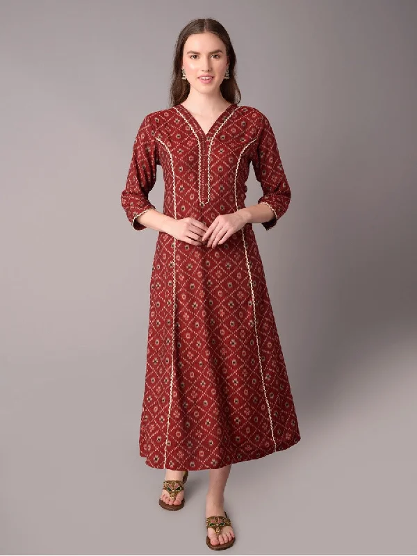 Women Maroon Printed Dress