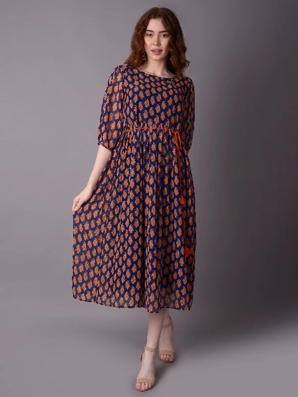 Women Navy Blue Floral Printed Dress