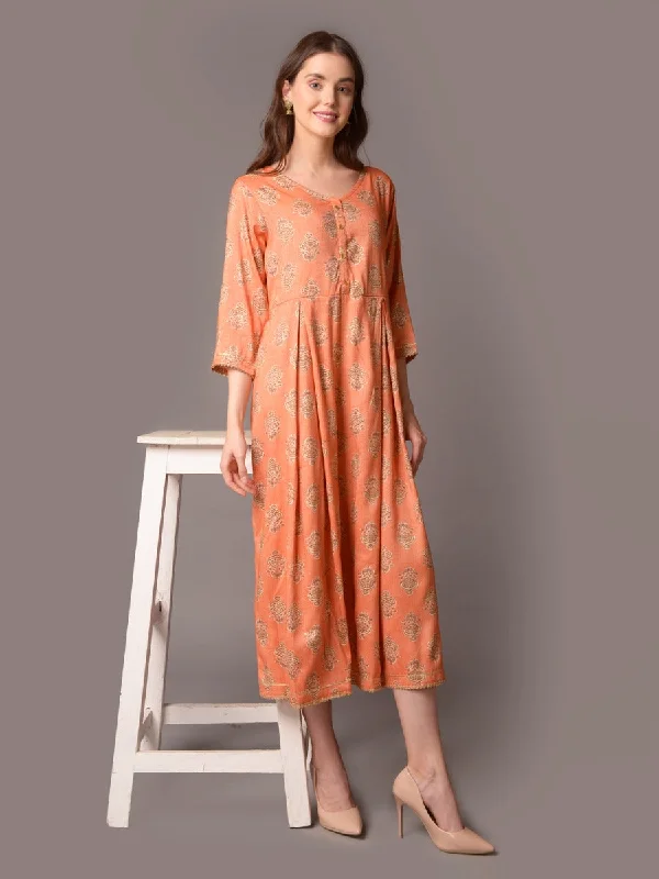 Women Peach Floral Print Dress