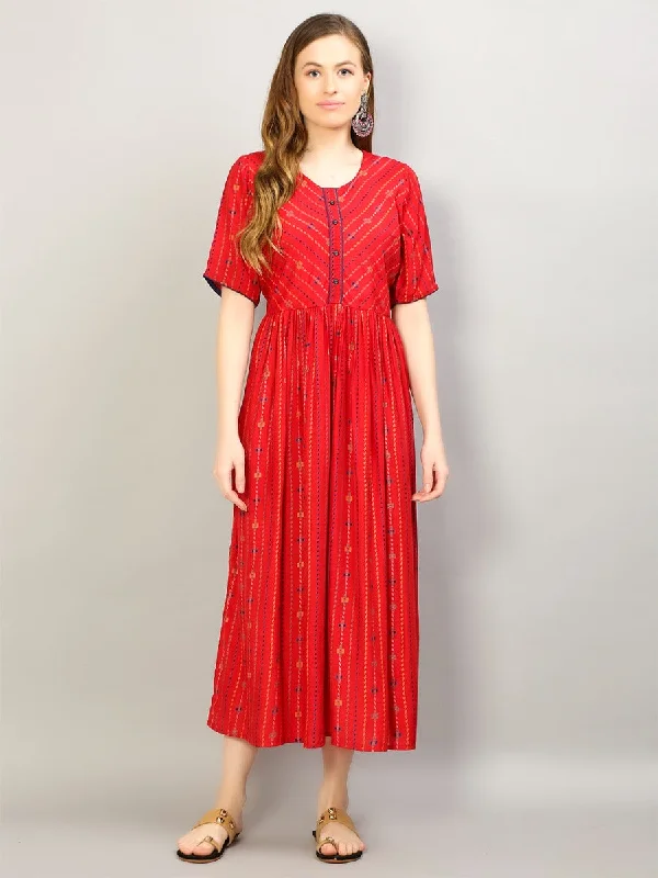 Women Red Geometric Printed Dress