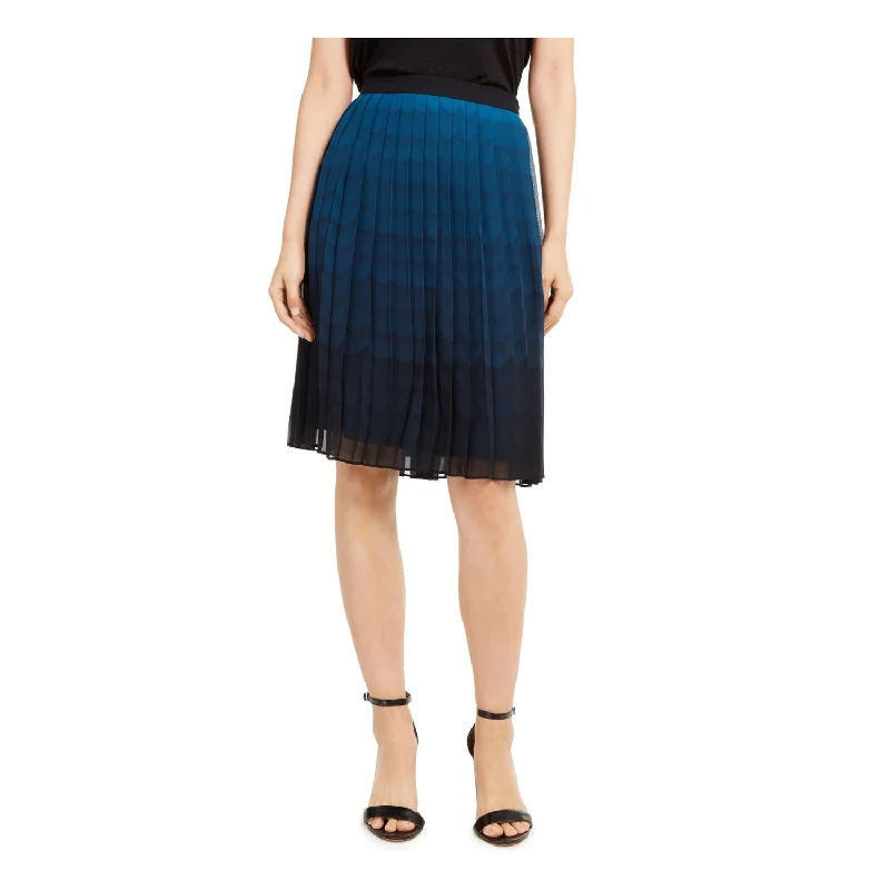 Anne Klein Women's Printed Ombre Pleated Skirt Blue