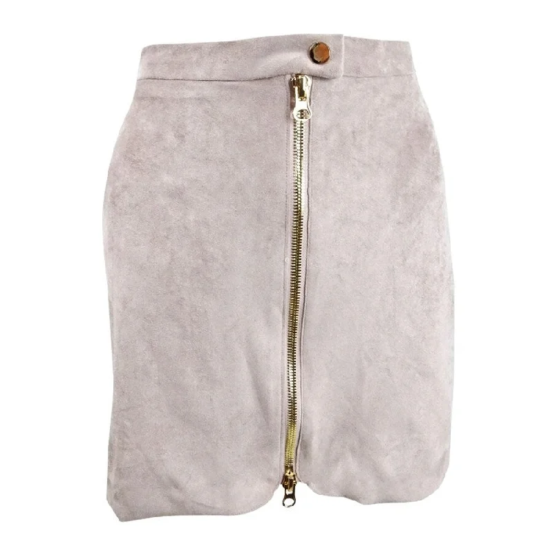 Bishop + Young Women's Pink Faux Suede Zip Front Mini Skirt