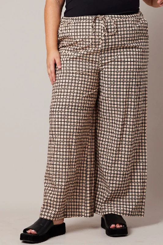 Brown Geo Wide Leg Pants High Rise