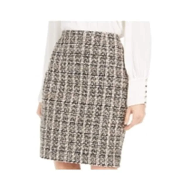 Calvin Klein Women's Plaid Glitter Straight Skirt Brown Size 8