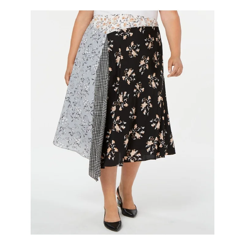 Calvin Klein Women's Printed Midi Pleated Skirt Black Size 22W