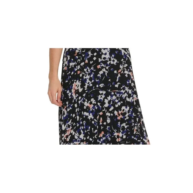 Dkny Women's Printed Pleated Midi Skirt Black Size Medium