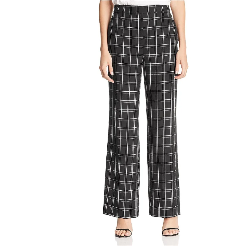 Fame and Partners Womens Plaid Casual Wide Leg Pants, Black, 2