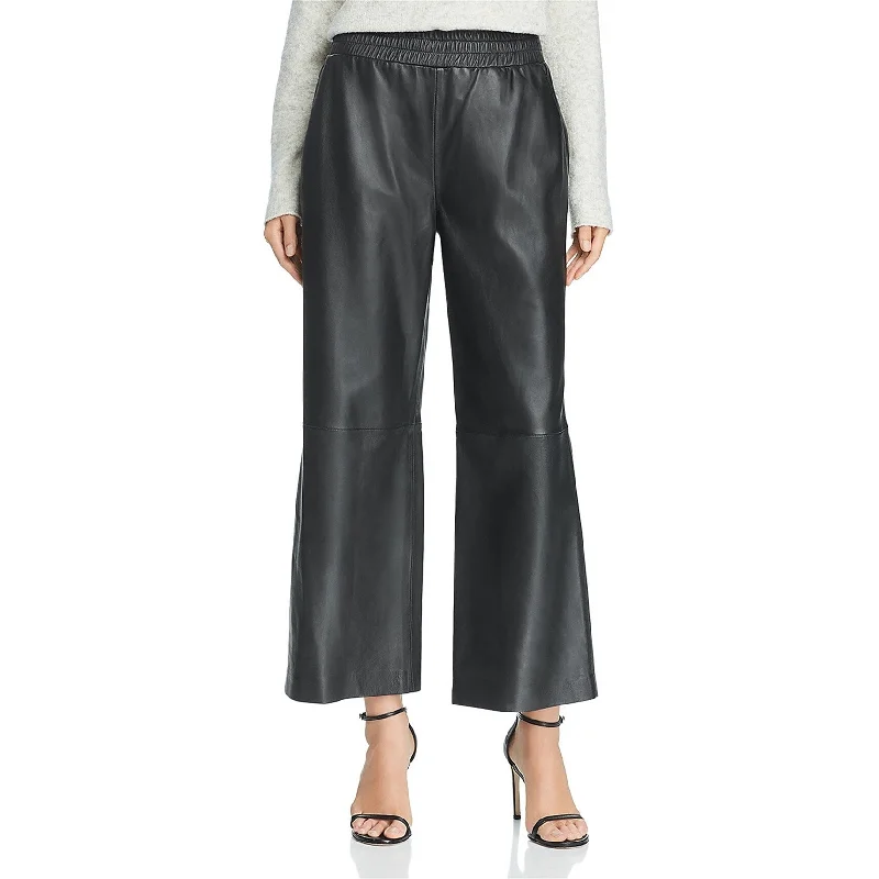 French Connection Womens Leather Casual Wide Leg Pants, Black, 6