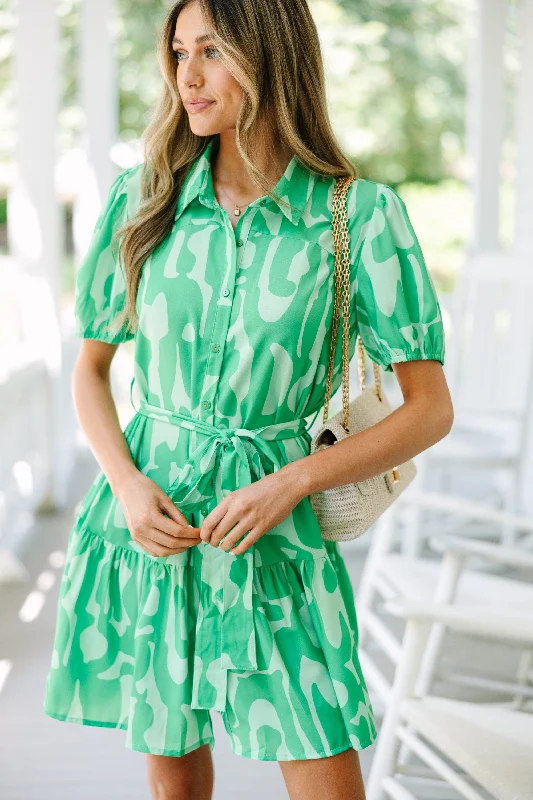 Go All The Way Green Abstract Dress