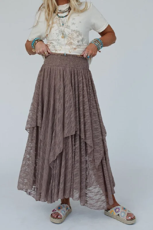 Graceful Lily Lace Maxi Skirt - Mushroom