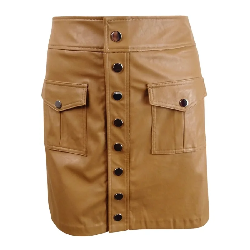 INC International Concepts Women's Faux-Leather Snap Mini Skirt