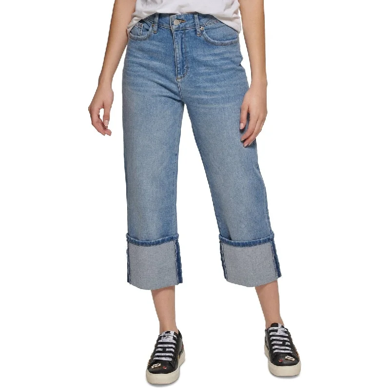 Karl Lagerfeld Paris Women's Cuffed Cropped Jeans Blue