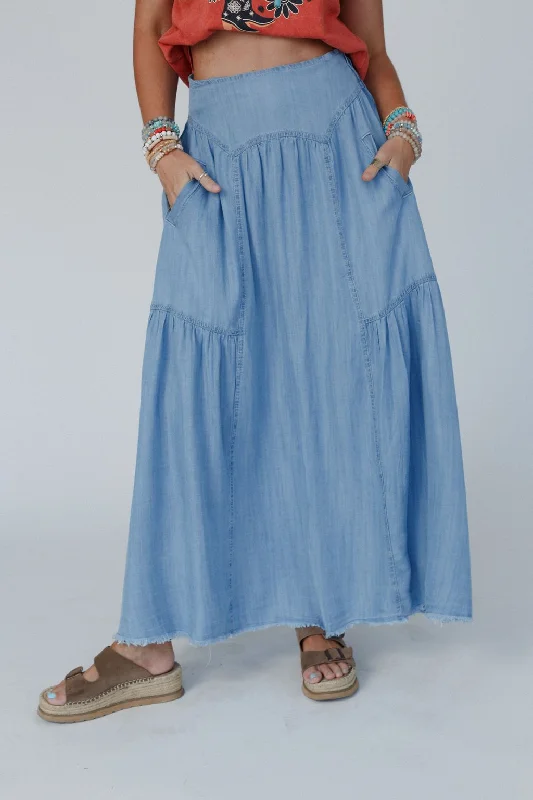 Leo Frayed Denim Maxi Skirt - Denim