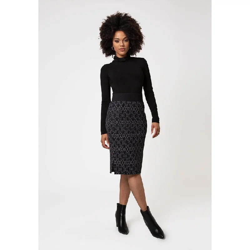 Leota Women's Midi Pencil Skirt In Diamond Lines Luxe Jacquard Black