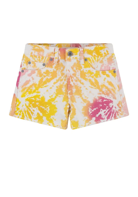 Levi’s Girls Tie Dye Girlfriend Shorts, White Alyssum