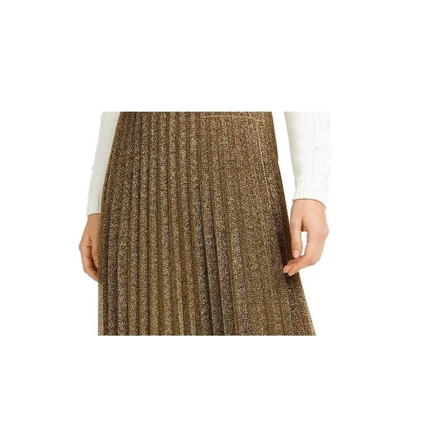 Maison Jules Women's Glitter Below The Knee Accordion Pleat Evening Skirt Gold Size X-Small