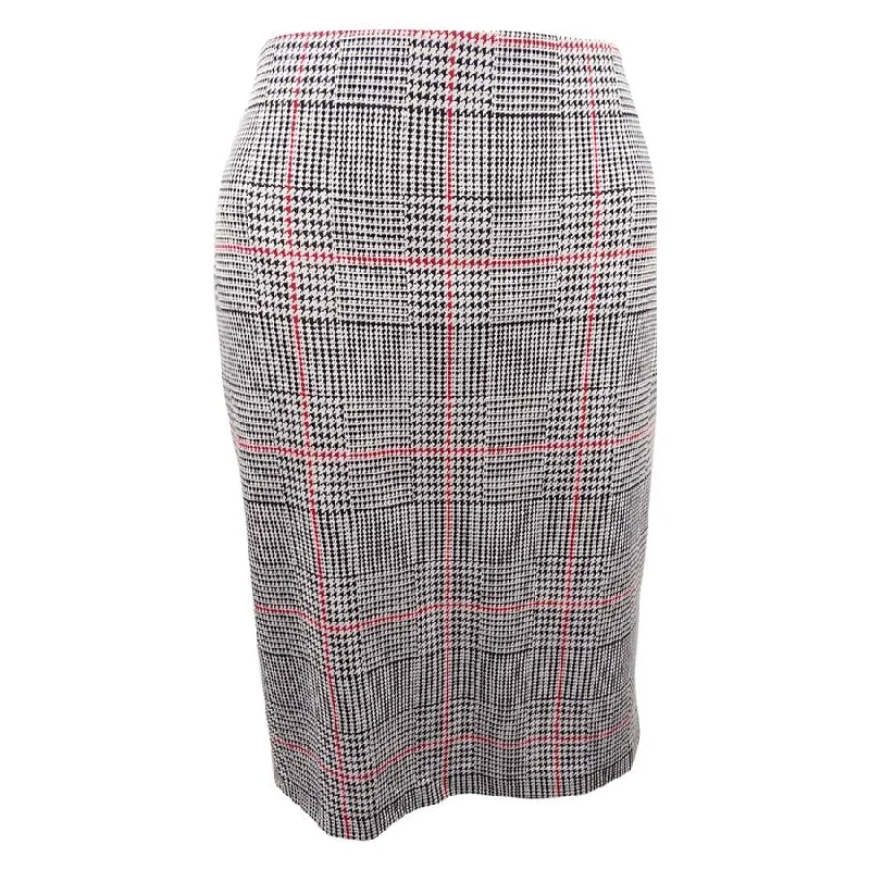 Nine West Womens Glen Plaid Pencil Skirt, Black, 4