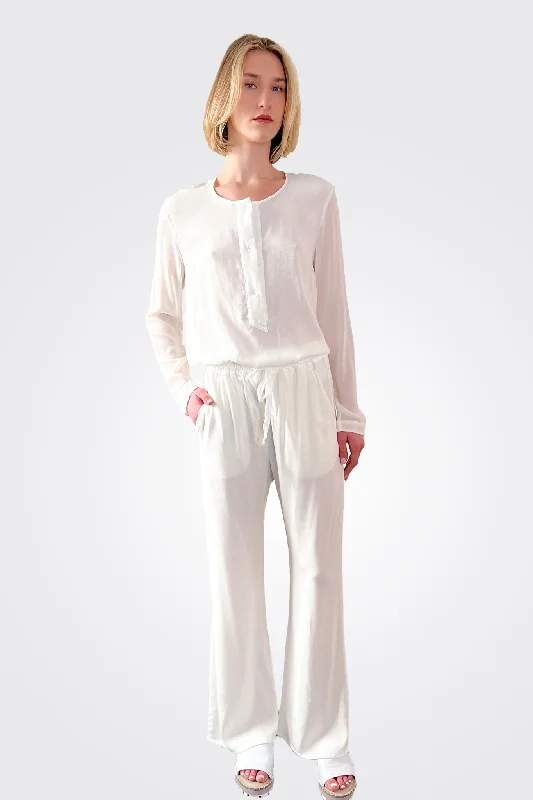 Silk Satin Flare Pants - Natural